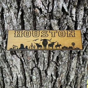 Houston Plaque with Landscape BLACK Sign 3x11