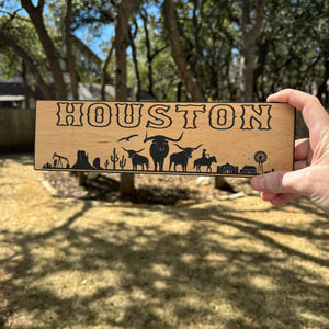 Houston Plaque with Landscape BLACK Sign 3x11