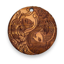 Load image into Gallery viewer, Yin Yang Koi Fish - Raw Cedar Ornament 3x3in