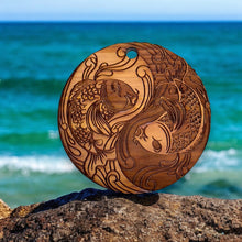 Load image into Gallery viewer, Yin Yang Koi Fish - Raw Cedar Ornament 3x3in