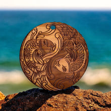 Load image into Gallery viewer, Yin Yang Koi Fish - Raw Cedar Ornament 3x3in