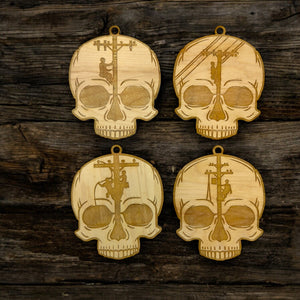 Ornament - Lineman Skulls - Set of 4 - Raw Wood 3x3in