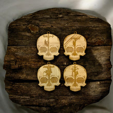 Load image into Gallery viewer, Ornament - Lineman Skulls - Set of 4 - Raw Wood 3x3in