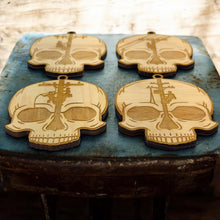 Load image into Gallery viewer, Ornament - Lineman Skulls - Set of 4 - Raw Wood 3x3in