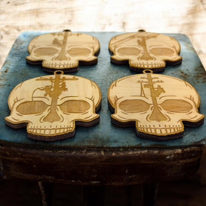 Ornament - Lineman Skulls - Set of 4 - Raw Wood 3x3in