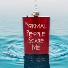 Load image into Gallery viewer, 8oz RED Normal People Scare Me Flask