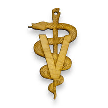 Load image into Gallery viewer, Ornament - Veterinarian Caduceus - Raw Wood 3x5in