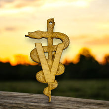 Load image into Gallery viewer, Ornament - Veterinarian Caduceus - Raw Wood 3x5in