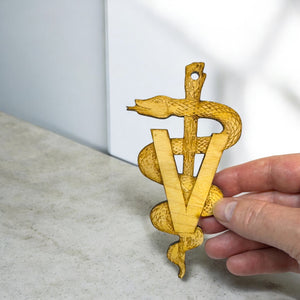 Ornament - Veterinarian Caduceus - Raw Wood 3x5in