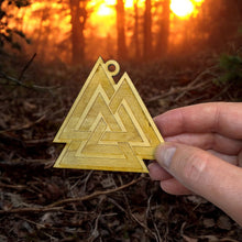 Load image into Gallery viewer, Ornament - Valknut- Raw Wood 3x3in