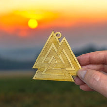 Load image into Gallery viewer, Ornament - Valknut- Raw Wood 3x3in