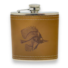 Load image into Gallery viewer, 6oz Tropical Bone Fish Leather Flask