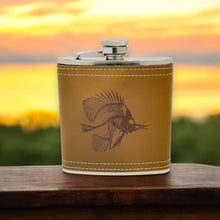 Load image into Gallery viewer, 6oz Tropical Bone Fish Leather Flask