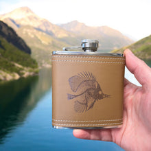 Load image into Gallery viewer, 6oz Tropical Bone Fish Leather Flask