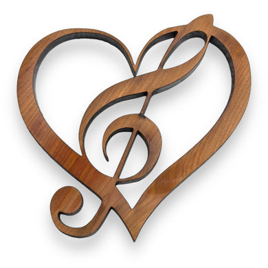 Heart and Treble Clef note - Cedar Ornament