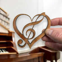 Load image into Gallery viewer, Heart and Treble Clef note - Cedar Ornament