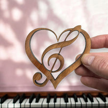 Load image into Gallery viewer, Heart and Treble Clef note - Cedar Ornament