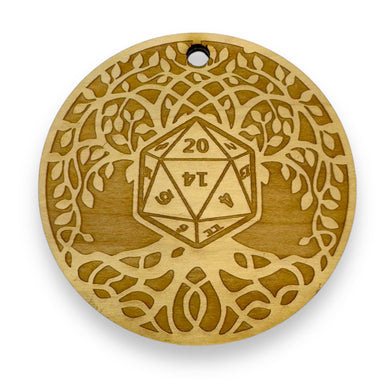 D20 Celtic Tree of Life Ornament - Raw Wood