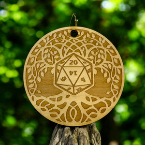 D20 Celtic Tree of Life Ornament - Raw Wood