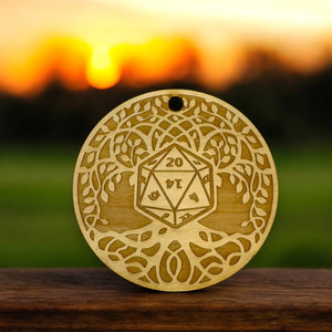 D20 Celtic Tree of Life Ornament - Raw Wood