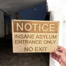 Load image into Gallery viewer, Insane Asylum Entrance only NO EXIT Sign 10X7 Inches