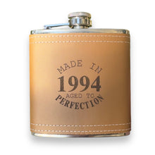 Load image into Gallery viewer, 6oz Made in 1994 Aged to Perfection Leather Flask