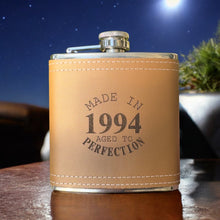 Load image into Gallery viewer, 6oz Made in 1994 Aged to Perfection Leather Flask