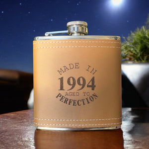 6oz Made in 1994 Aged to Perfection Leather Flask