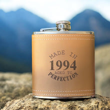 Load image into Gallery viewer, 6oz Made in 1994 Aged to Perfection Leather Flask