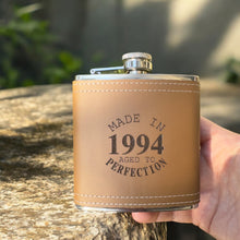 Load image into Gallery viewer, 6oz Made in 1994 Aged to Perfection Leather Flask