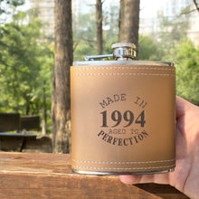 Load image into Gallery viewer, 6oz Made in 1994 Aged to Perfection Leather Flask