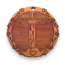 Load image into Gallery viewer, Cross and Heart - Cedar Ornament