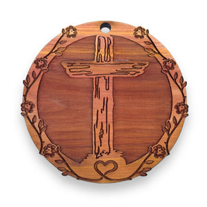 Cross and Heart - Cedar Ornament