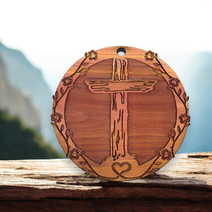 Cross and Heart - Cedar Ornament