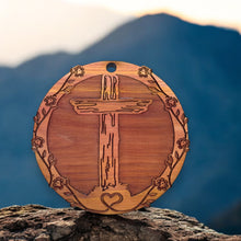 Load image into Gallery viewer, Cross and Heart - Cedar Ornament