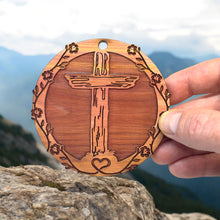 Load image into Gallery viewer, Cross and Heart - Cedar Ornament