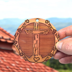 Cross and Heart - Cedar Ornament