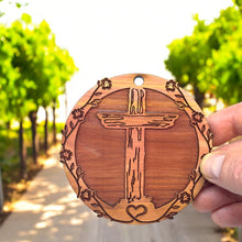 Load image into Gallery viewer, Cross and Heart - Cedar Ornament