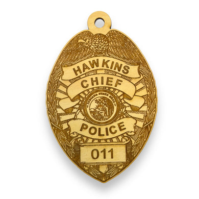 Ornament - Hawkins Chief of Police - Raw Wood 3x4.5in