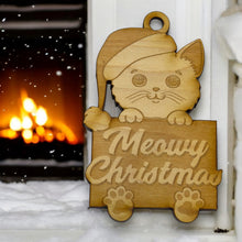 Load image into Gallery viewer, Ornament - Meowy Christmas - Raw Wood 3x4in