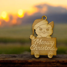 Load image into Gallery viewer, Ornament - Meowy Christmas - Raw Wood 3x4in