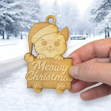 Load image into Gallery viewer, Ornament - Meowy Christmas - Raw Wood 3x4in