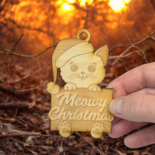 Load image into Gallery viewer, Ornament - Meowy Christmas - Raw Wood 3x4in