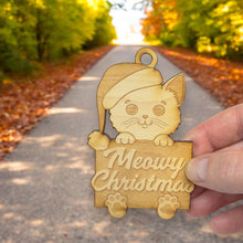 Load image into Gallery viewer, Ornament - Meowy Christmas - Raw Wood 3x4in