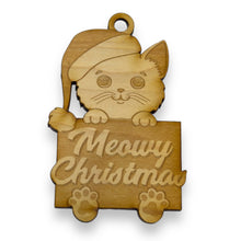 Load image into Gallery viewer, Ornament - Meowy Christmas - Raw Wood 3x4in