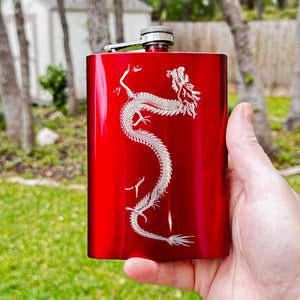 8oz RED Chinese Dragon Flask