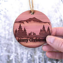 Load image into Gallery viewer, Merry Christmas Howling Wolves - Raw Cedar Ornament 3x3in