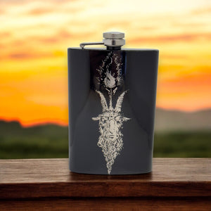 8oz BLACK Baphomet Head Flask