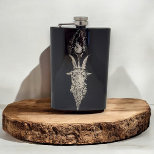 8oz BLACK Baphomet Head Flask