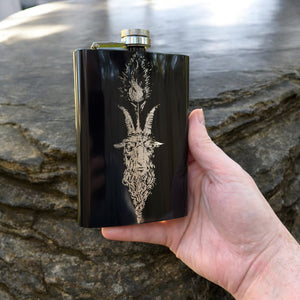 8oz BLACK Baphomet Head Flask